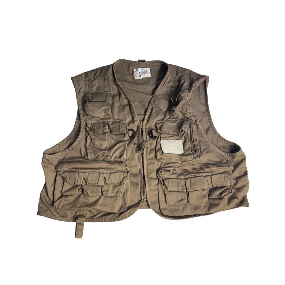 Ausable‎ Fishing Utility Vest XL Khaki 100% Cotton Retro Travel Multi-Pocket